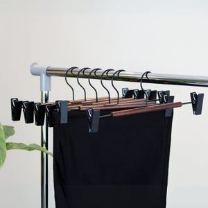 Set Of 6 Wooden Bar Clip Trouser Hangers