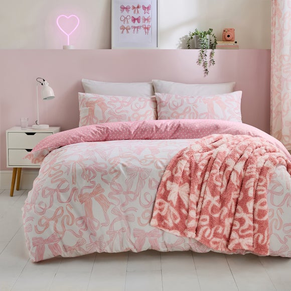 Pink Bows Polycotton Duvet Cover Pillowcase Set