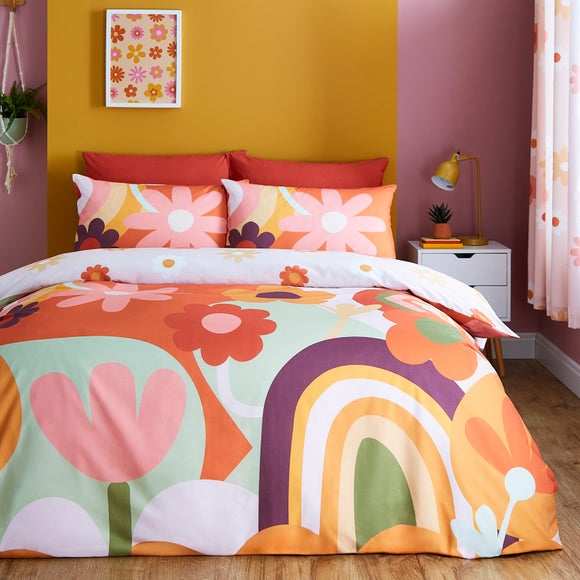 Retro Floral Polycotton Duvet Cover Pillowcase Set