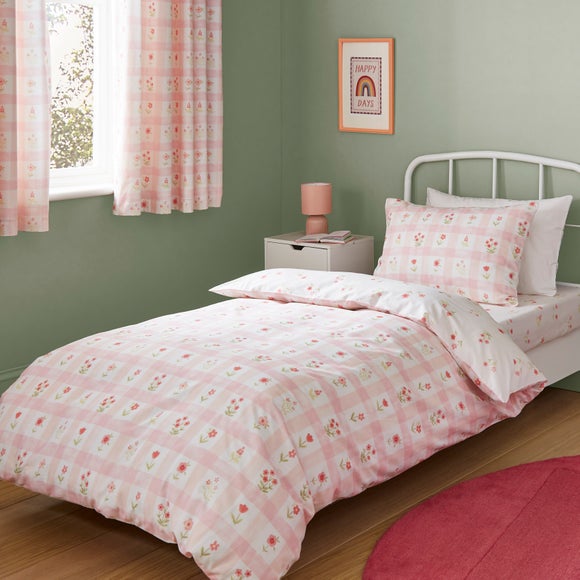 Floral Gingham Polycotton Duvet Cover Pillowcase Set