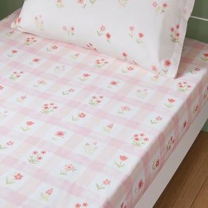Pack Of 2 Floral Gingham Polycotton Fitted Sheets