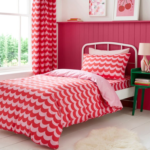 Pink Scallop Polycotton Duvet Cover Pillowcase Set