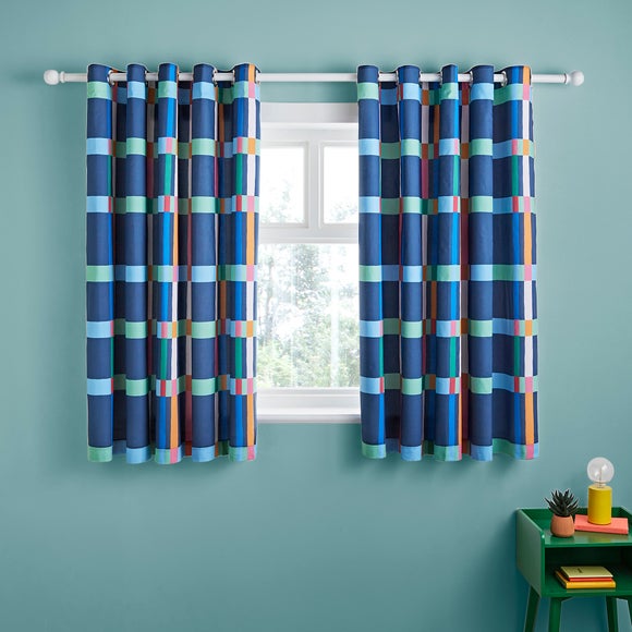 Bright Check Blackout Eyelet Curtains