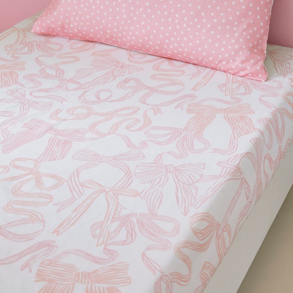 Pack of 2 Pink Bows Polycotton Fitted Sheets