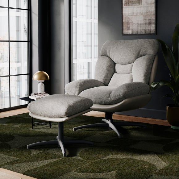 Oren Chenille Swivel Chair And Footstool
