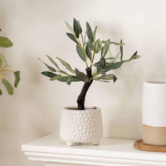 Artificial Olive Plant In Dimpled Ceramic Plant Pot