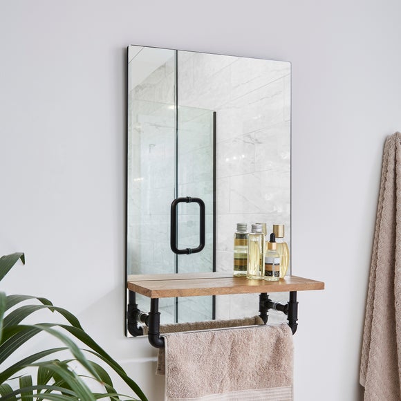 Cromford Rectangle Wall Mirror With Wooden Shelf