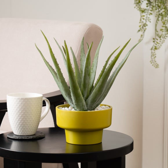 Artificial Real Touch Aloe Plant In Chartreuse Plant Pot
