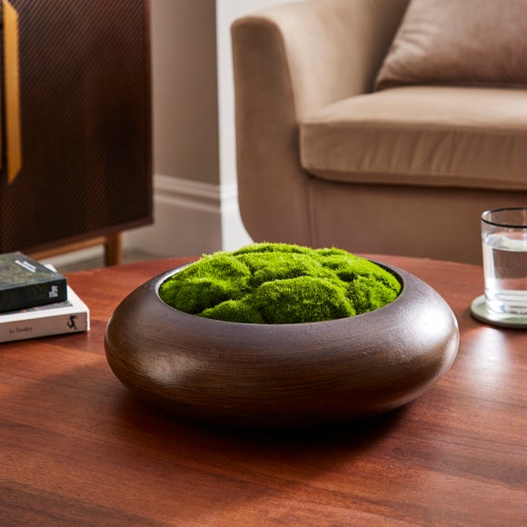 Artificial Moss In Wood Effect Bowl