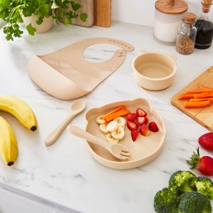 Baby & Toddler Silicone Bib- Bowl- Plate And Cutlery Set