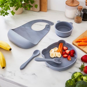 Baby & Toddler Silicone Bib- Bowl- Plate And Cutlery Set