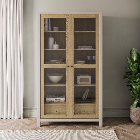 Olney Glazed Display Cabinet Stone Oak Effect