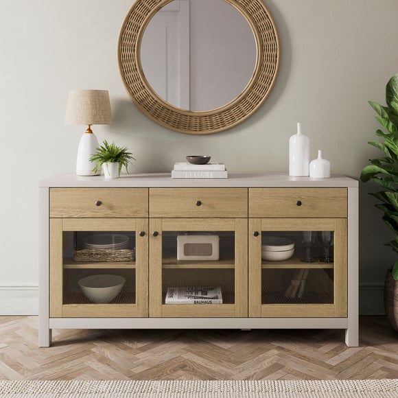 Olney Glazed Extra Wide Sideboard Stone Oak Effect