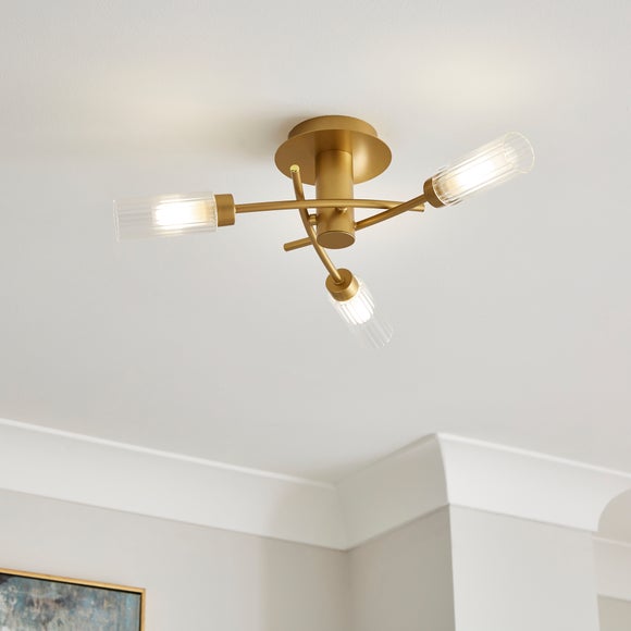 Roz Ribbed 3 Light Semi Flush Ceiling Light
