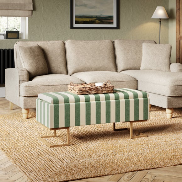 Holland Tray Table Ottoman Woven Stripe Olive