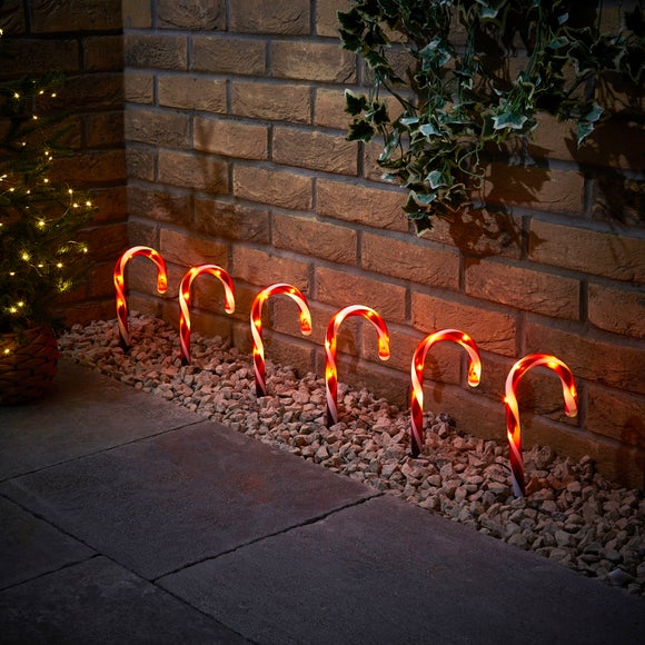View Set Of 6 Candy Cane Stake Lights View Set Of 6 Candy Cane Stake Lights