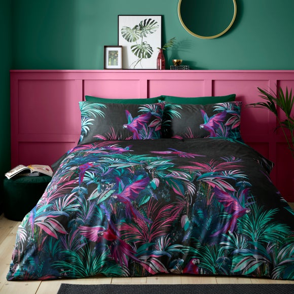 Tropical Bird Digi Velour Duvet Cover & Pillowcase Set