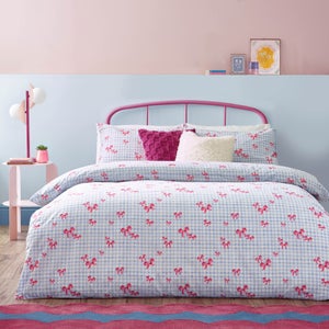 Gingham Bows Reversible Duvet Cover And Pillowcase Set