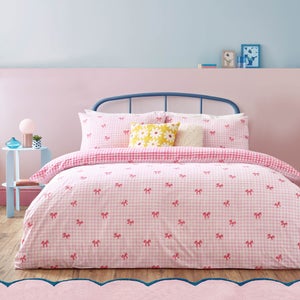 Gingham Bows Reversible Duvet Cover And Pillowcase Set