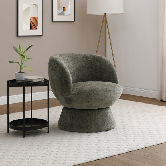 Return Tulip Chenille Curved Swivel Accent Chair Olive