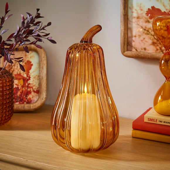 Tall Pumpkin Orange Glass Lantern
