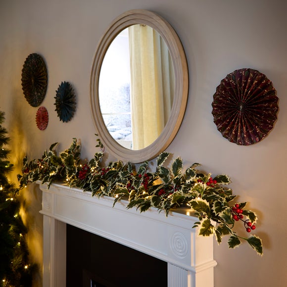 Artificial Pre-Lit Variegated Holly Garland