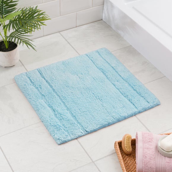 Luxury Cotton Textured Stripe Shower Mat Duck Egg (Blue)