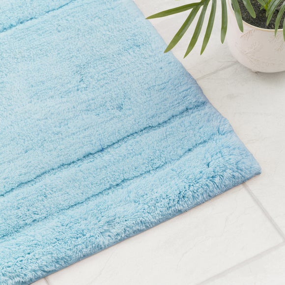 Luxury Cotton Textured Stripe Shower Mat Duck Egg (Blue)