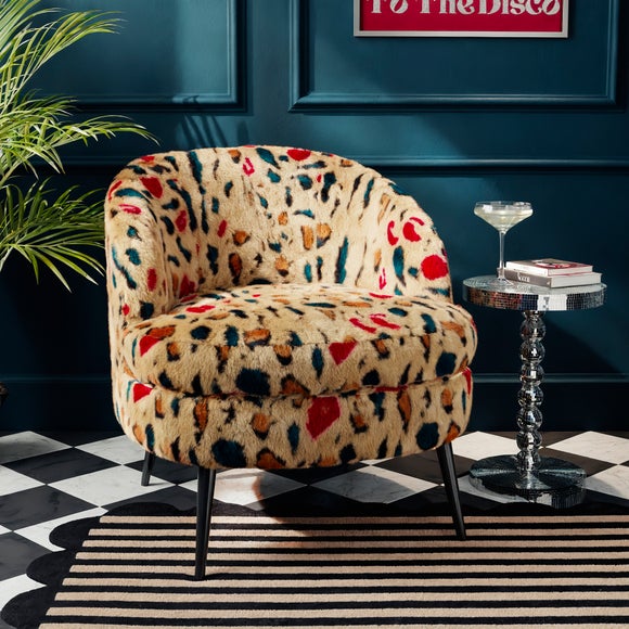 Click to view product details and reviews for Marcie Bright Leopard Print Faux Fur Cocktail Chair.