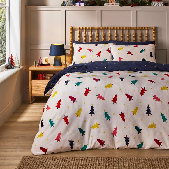 Multicoloured Trees Printed Fleece Duvet Cover and Pillowcase Set