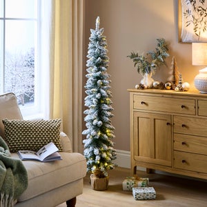 5ft Slim Flocked Pre-lit Christmas Tree In Burlap Base