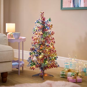 3ft Pre-lit Multicoloured Tinsel Christmas Tree