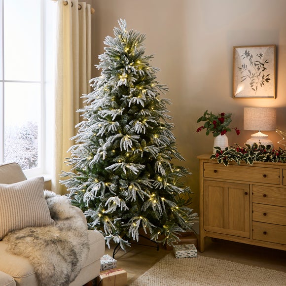 7ft Pre-lit Flocked Downswept Christmas Tree
