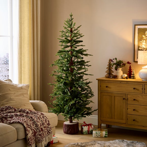 6ft Slim Alpine Christmas Tree in Wood Effect Base