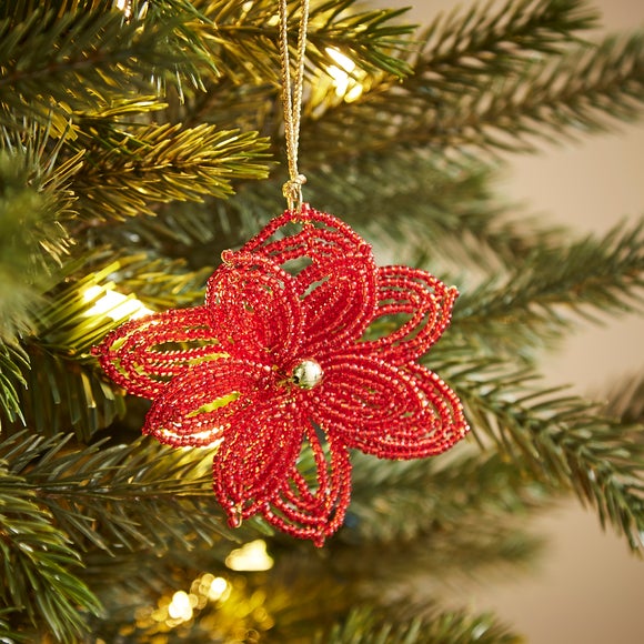 Click to view product details and reviews for Red Beaded Poinsettia Hanging Decoration.