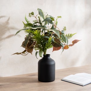Artificial Mixed Leaves Bouquet In Black Vase