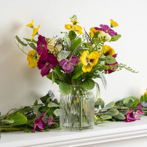 Artificial Spring Pansy Arrangement In Glass Vase