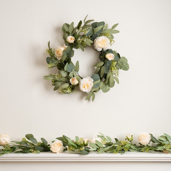 Click to view product details and reviews for Artificial Eucalyptus Rose Wreath.