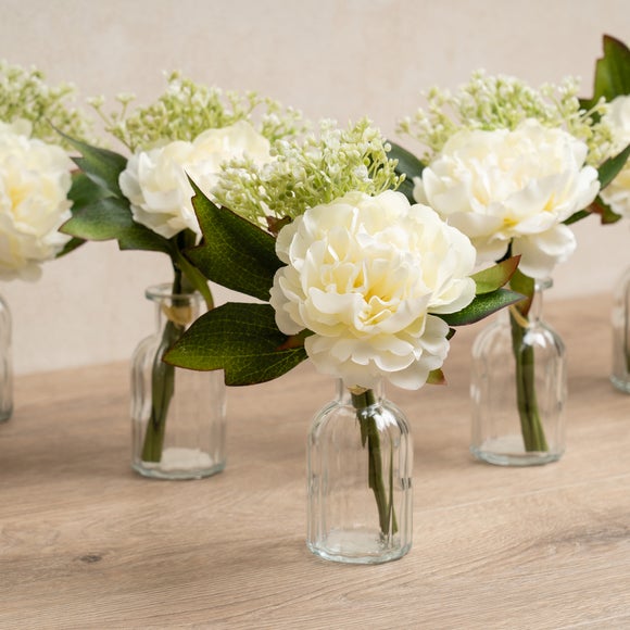 Click to view product details and reviews for Set Of 6 Artificial Posies In Glass Vases.