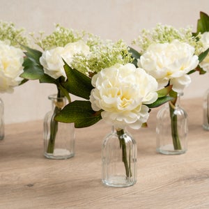 Set Of 6 Artificial Posies In Glass Vases