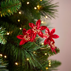 Metallic Red Poinsettia Pick Tree Decoration