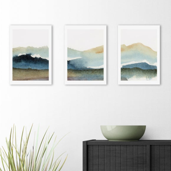 East End Prints Set Of 3 Blue Ink Prints
