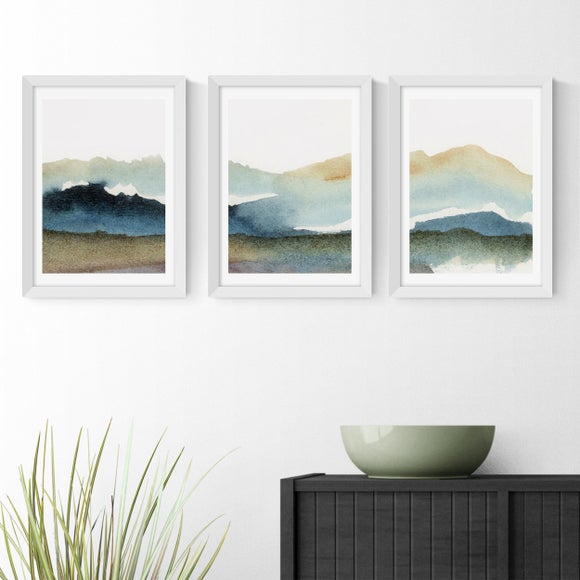East End Prints Set Of 3 Blue Ink Prints