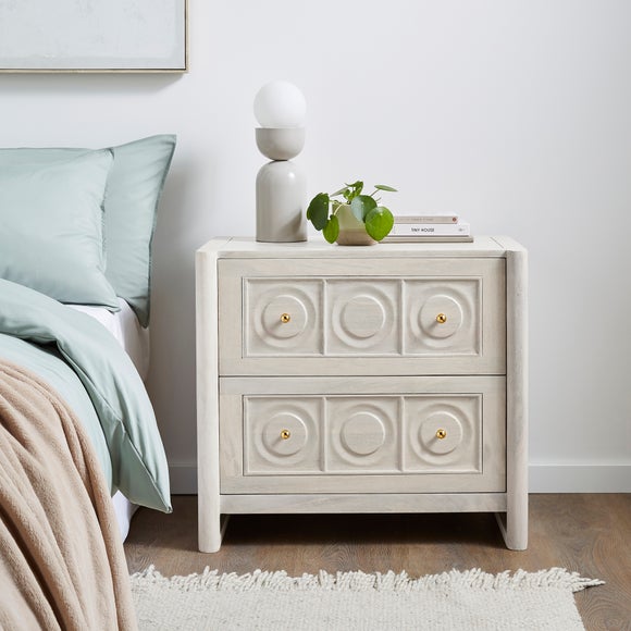 Click to view product details and reviews for Theodore 2 Drawer Wide Bedside Table Mango Wood.