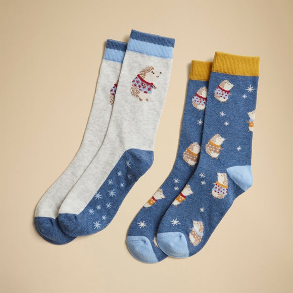 Click to view product details and reviews for Pack Of 2 Ladies Huxley The Hedgehog Cotton Rich Socks.