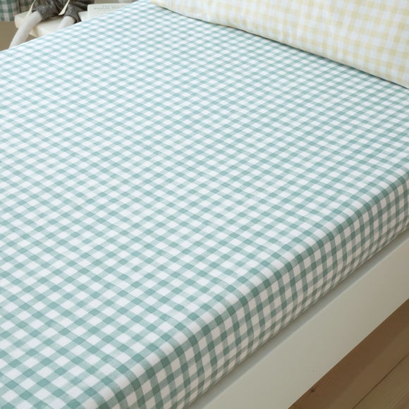 Pack Of 2 Green Gingham Fitted Bed Sheets