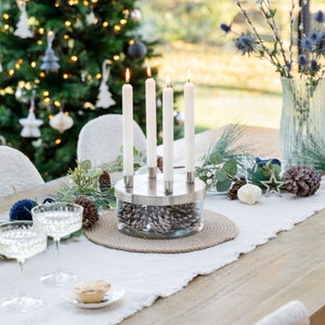 Metal Candlestick Holder With Glass Bowl