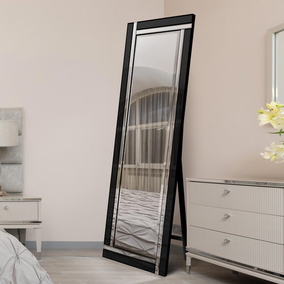 Black Double Bevelled Rectangle Full Length Free Standing Cheval Mirror