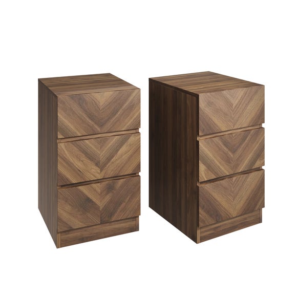 View Return - Set Of 2 Taranto 3 Drawer Bedside Tables- Walnut View Return - Set Of 2 Taranto 3 Drawer Bedside Tables- Walnut