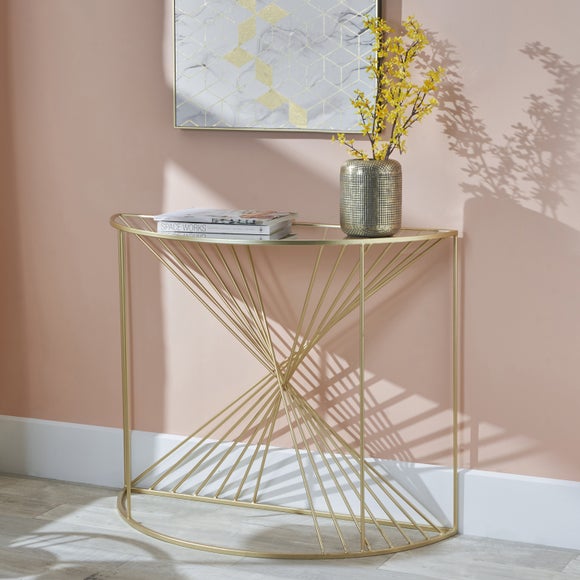 Return Liberty Glass And Gold Half Moon Console Table